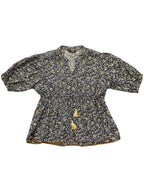 Navy Blue, brown & green print 3/4 sleeve top