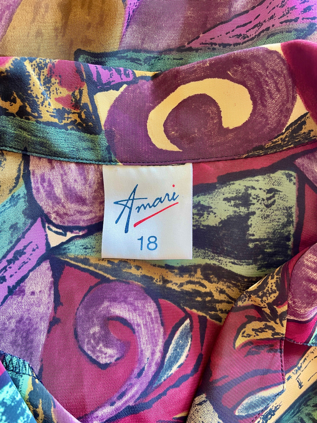Vintage 90s Amari Geometric Abstract Blouse Retro Earthy Maroon Art-To-Wear Button Up Shirt Plus Size 18