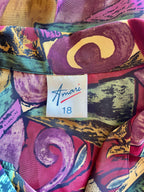Vintage 90s Amari Geometric Abstract Blouse Retro Earthy Maroon Art-To-Wear Button Up Shirt Plus Size 18