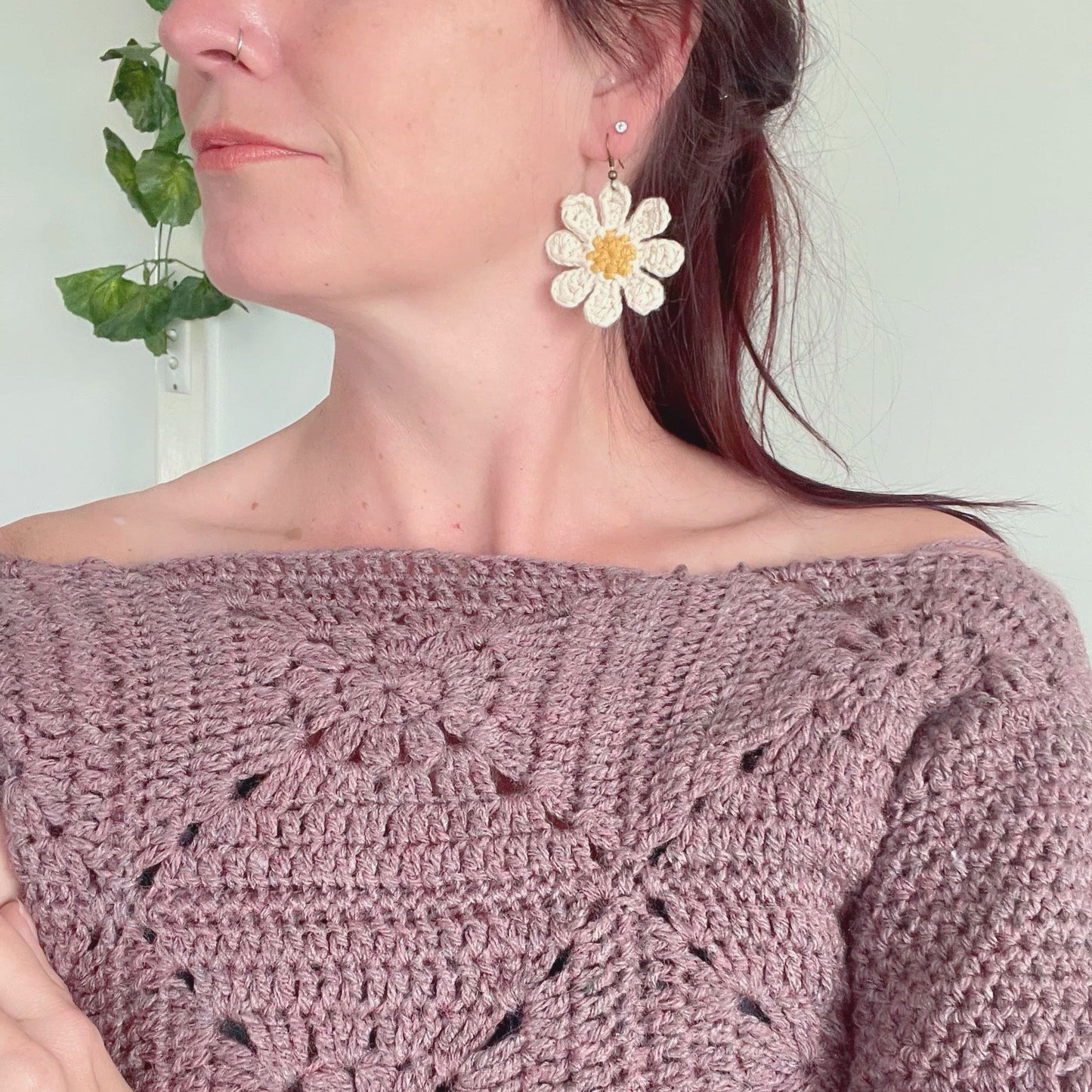 Crochet Daisy Earrings - Off white Made to Order