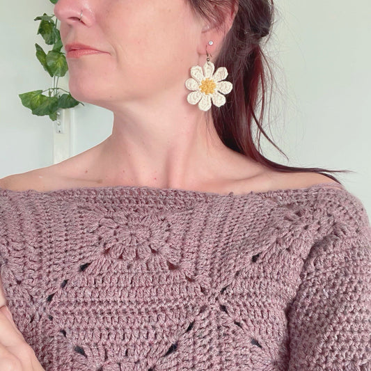 Crochet Daisy Earrings - Off white Made to Order