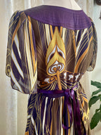 Art Nouveau 70s Style Abstract Print Chiffon Maxi Dress – Empire Waist Flutter Sleeve - Sz