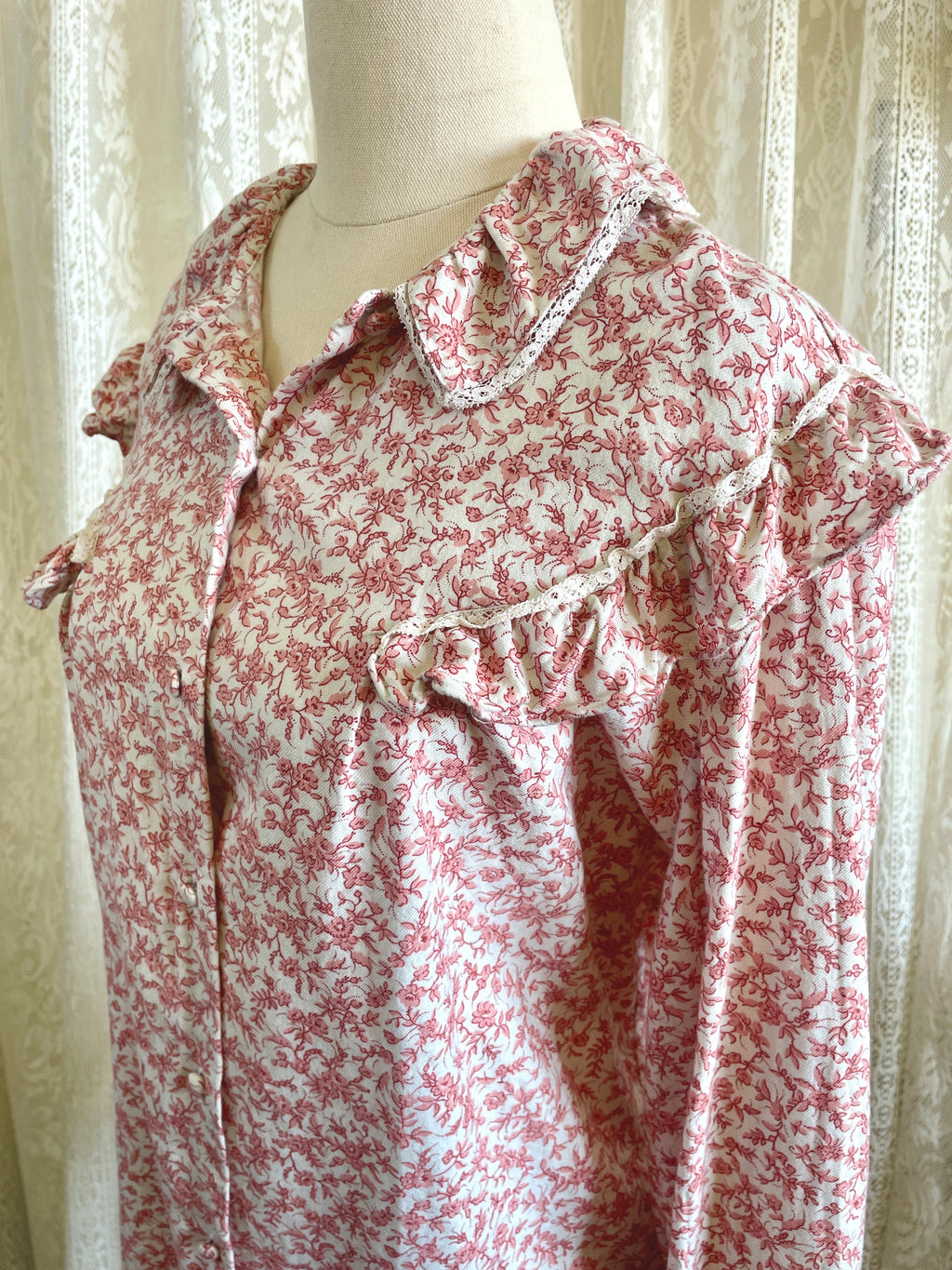 Vintage Italian Il camiciaio del Re Romantic Ditsy Floral Ruffle Top Sz 10