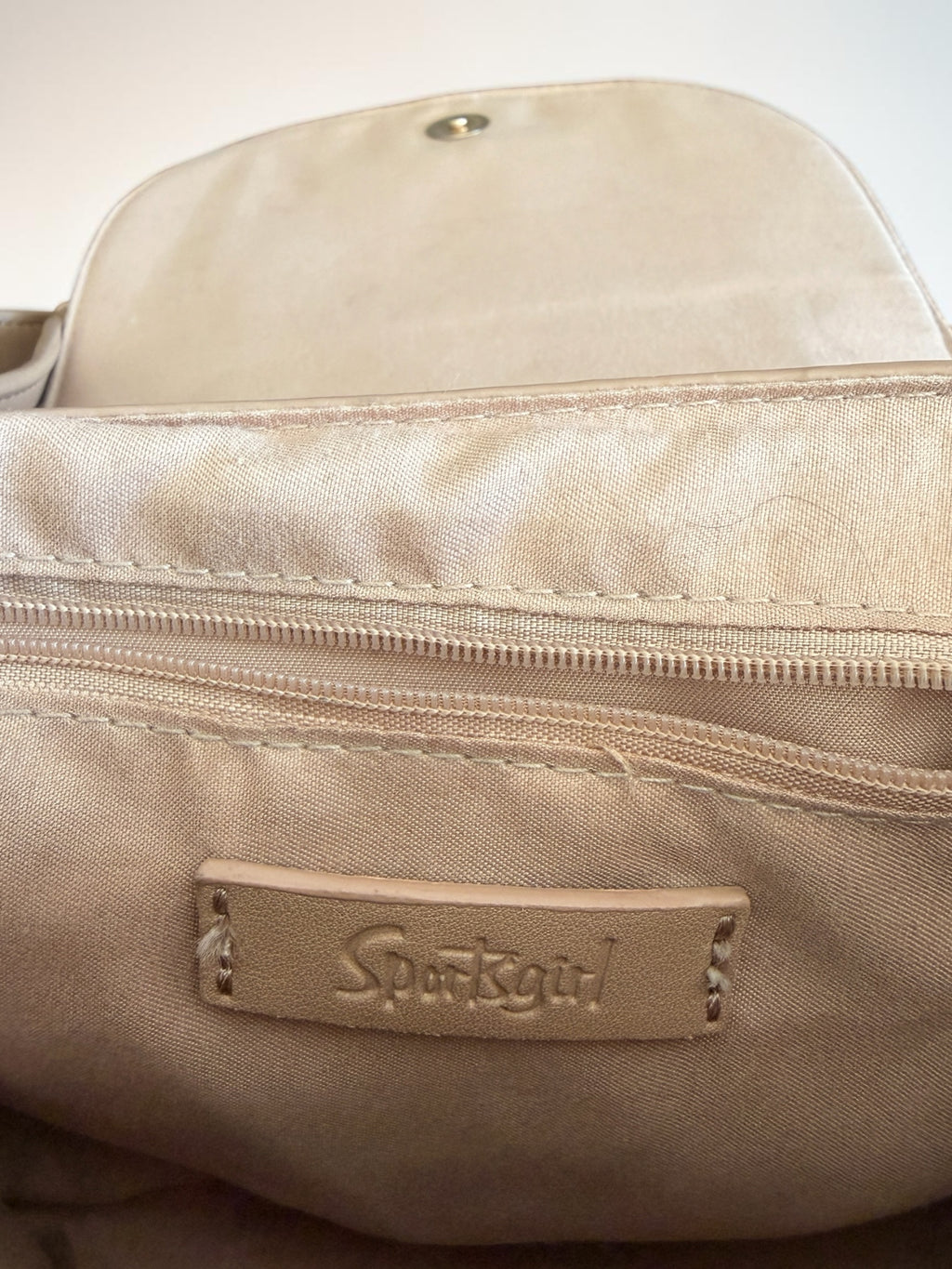 Sportsgirl Boho Faux Suede Saddle Crossbody Bag Whipstitch Detail Beige