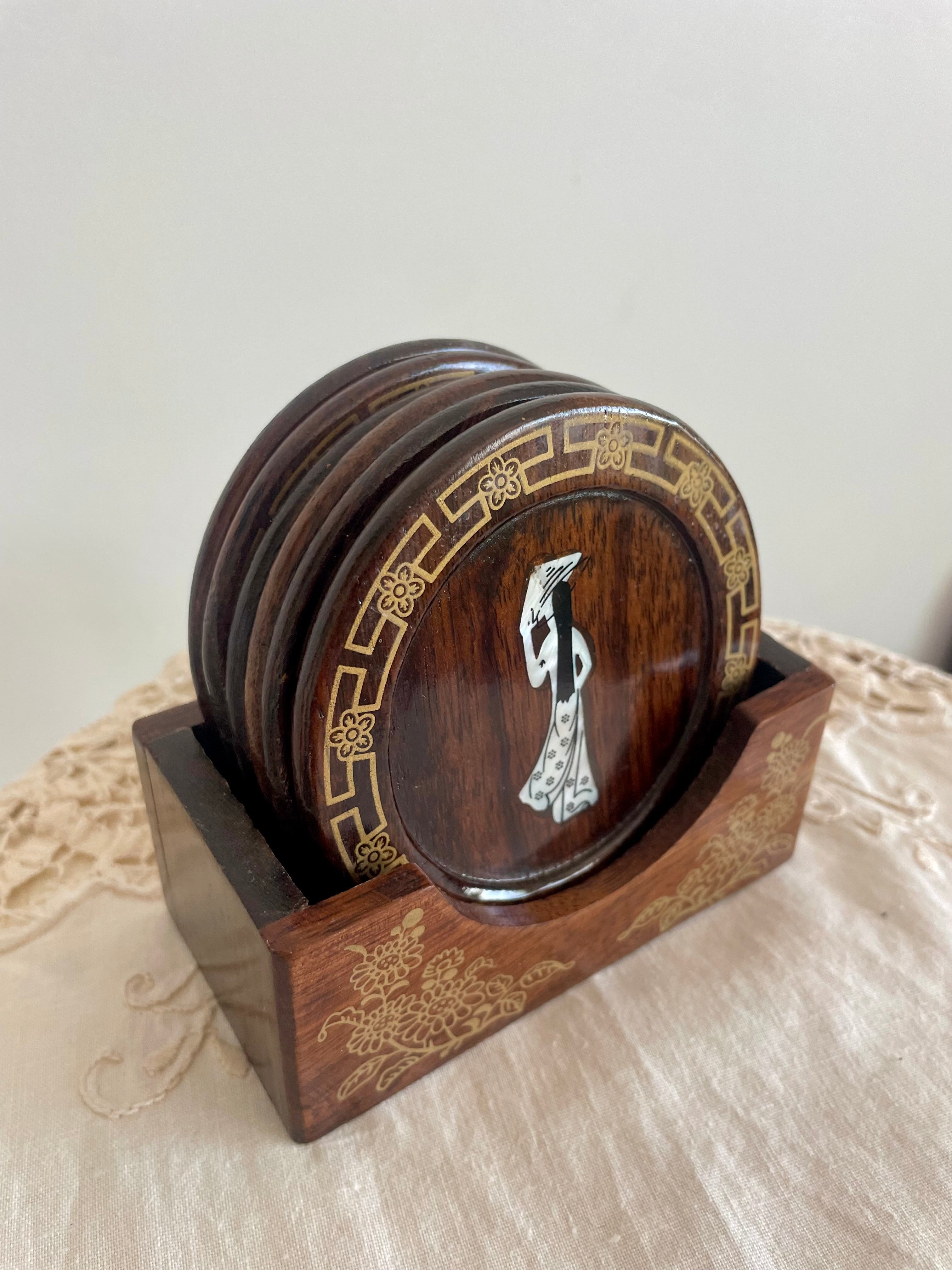 Vietnamese Vintage Lacquerwood coaster set