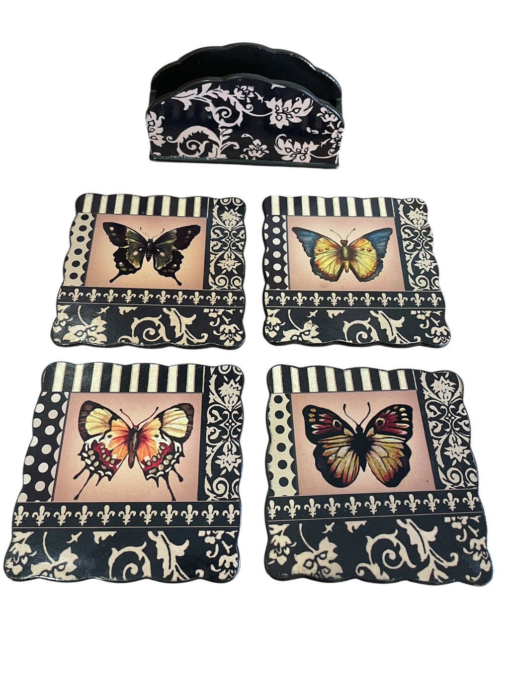 Lacquered Butterfly Coasters with Stand - Set of 4