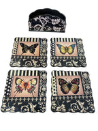 Lacquered Butterfly Coasters with Stand - Set of 4