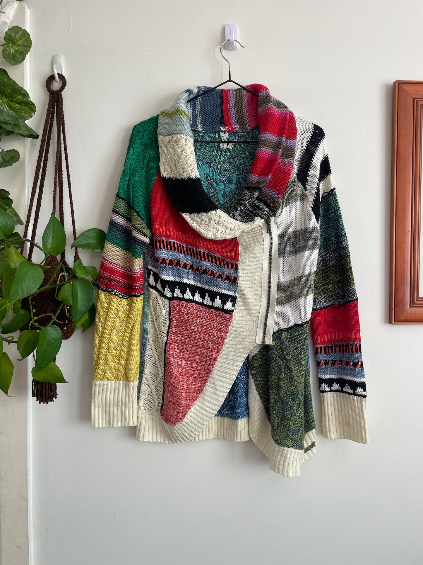 Multicolour Zip up Asymmetrical Cardigan - Sz XL
