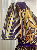 Art Nouveau 70s Style Abstract Print Chiffon Maxi Dress – Empire Waist Flutter Sleeve - Sz