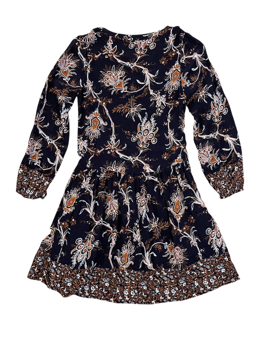 Paisley black & brown floral print l/s dress