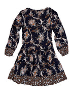 Paisley black & brown floral print l/s dress