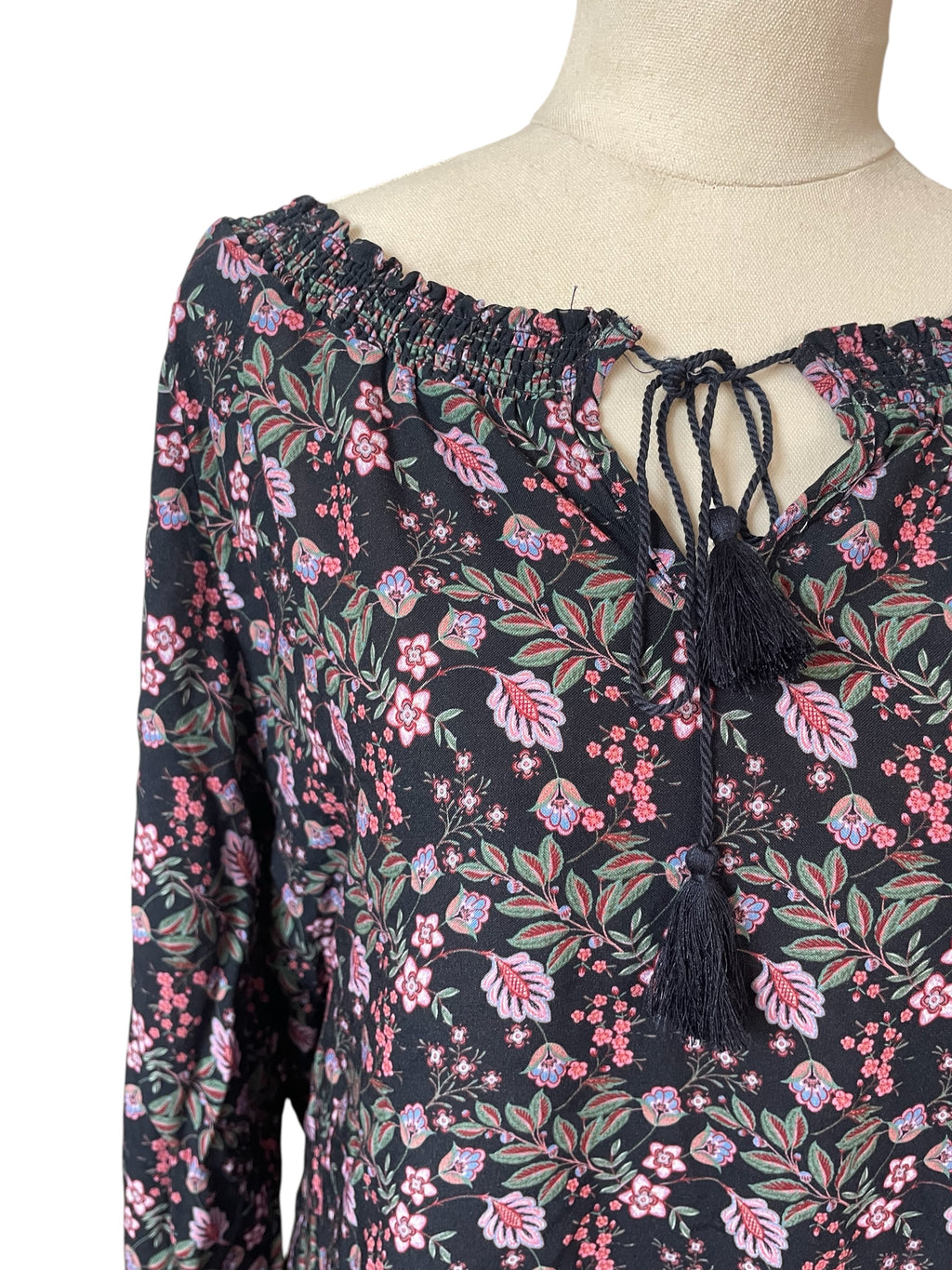 Long Sleeve Boho Mini Dress with floral pattern