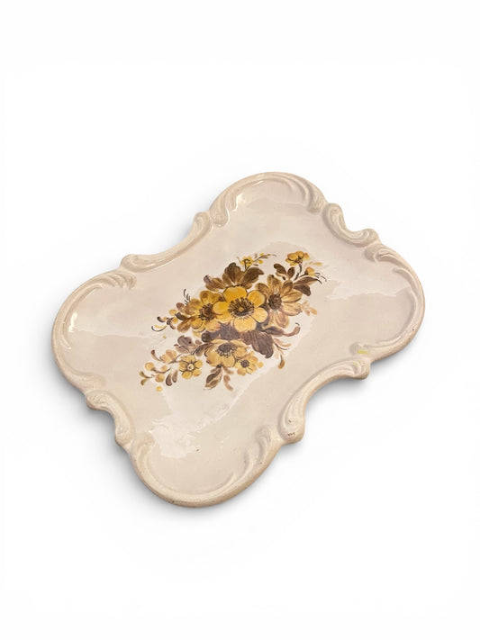 Yellow flower handmade vintage trinket dish