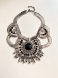 Lovisa Chunky Silver Boho Statement Necklace - Black Bead Tribal Bib Choker