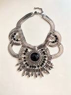 Lovisa Chunky Silver Boho Statement Necklace - Black Bead Tribal Bib Choker