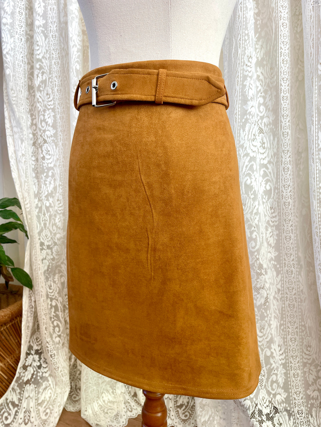 SES Tan Suede look 70s Mod Style A-Line Skirt Sz 14