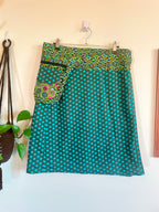 Bold Print Adjustable Wrap Skirt with Pocket - Green