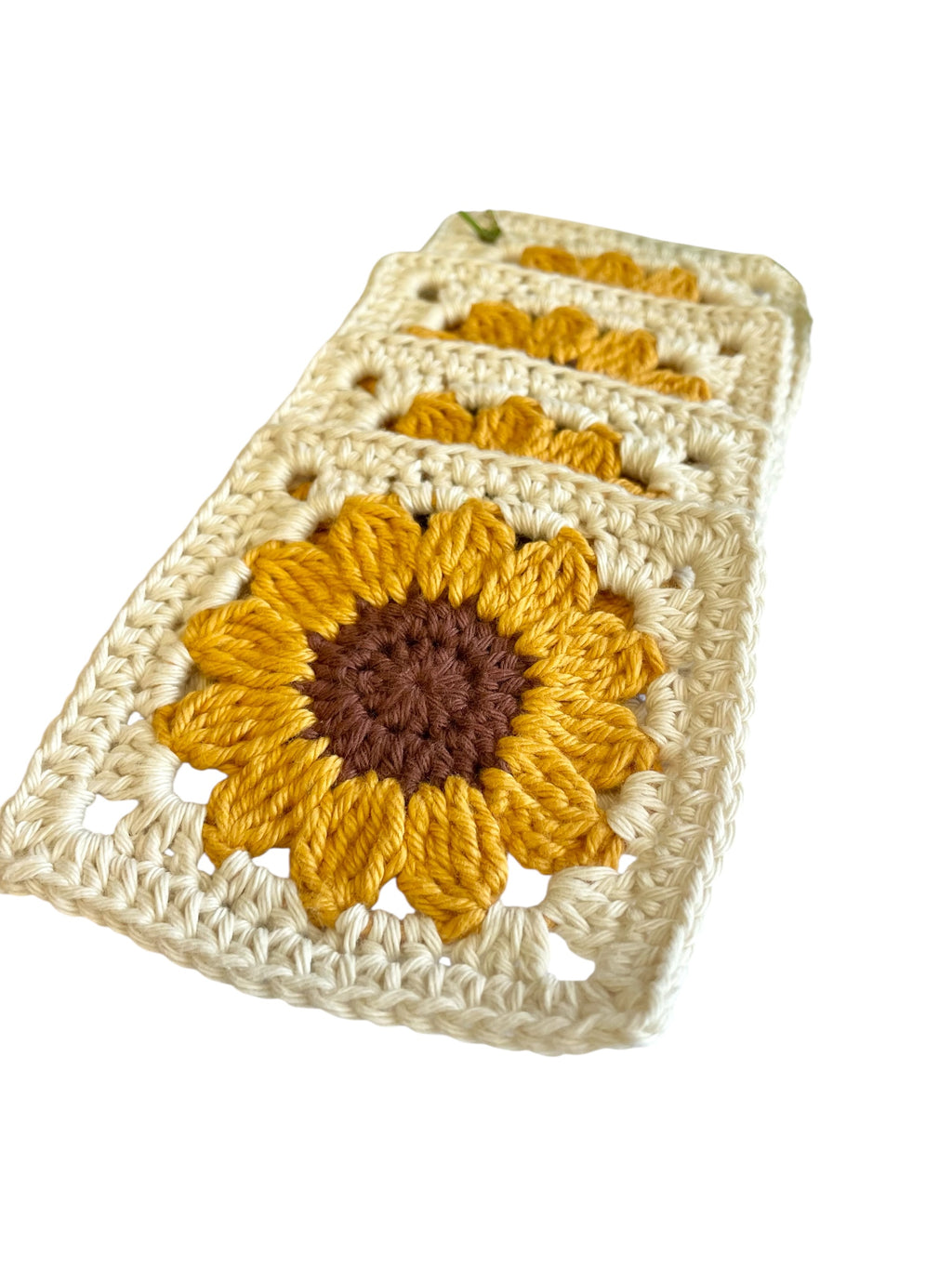 Crochet Sunflower Square Coasters Cotton Set of 4