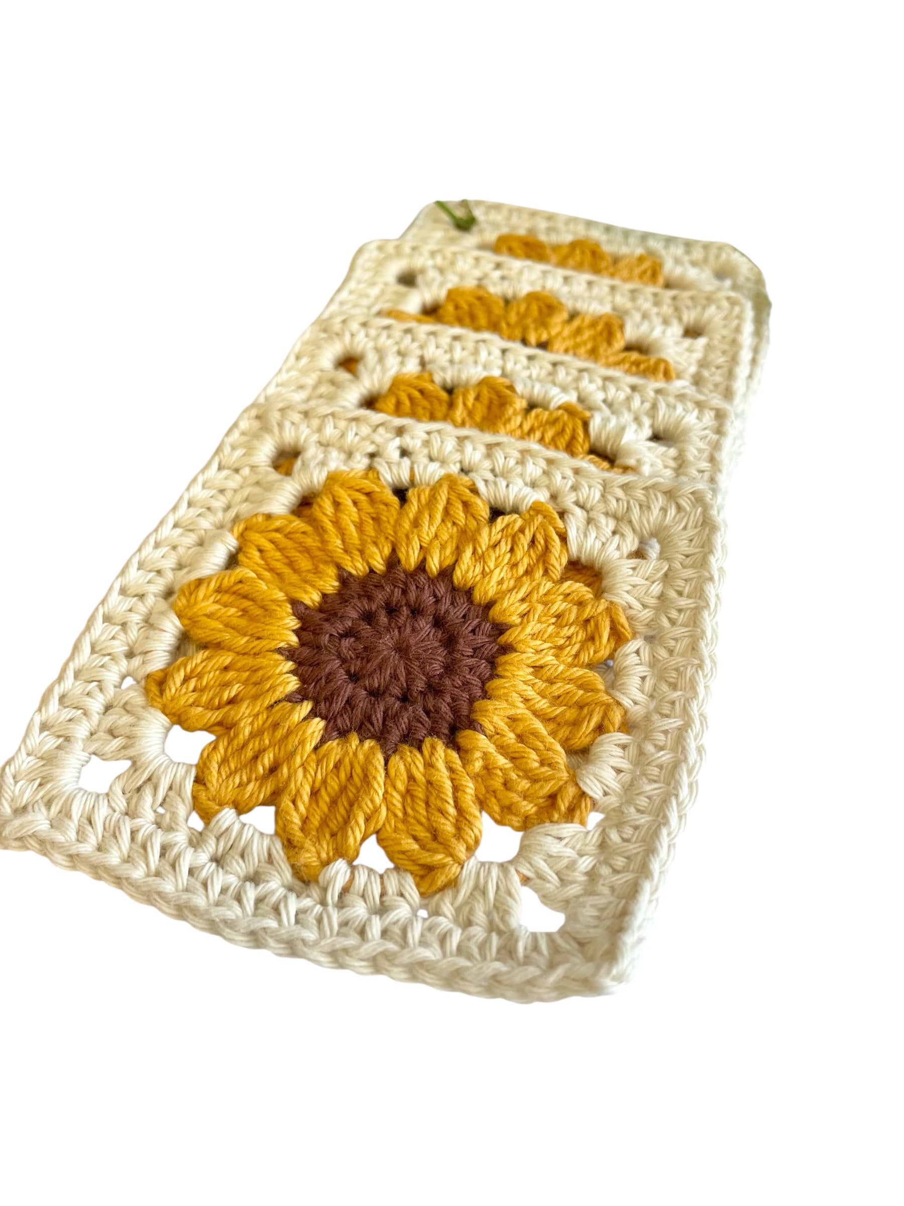 Crochet Sunflower Square Coasters Cotton Set of 4