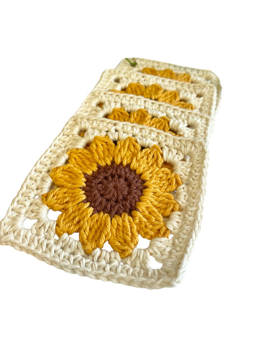 Crochet Sunflower Square Coasters Cotton Set of 4