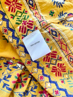 Ishka Marigold Yellow Embroidered Boho Maxi Dress – Bell Sleeve Tiered Smock Sz 14
