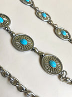 Western Style Silver Turquoise Concho Chain Belt Cowgirl Boho Festival