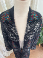Black & Multicolour Pattern Eyelash knit cardigan