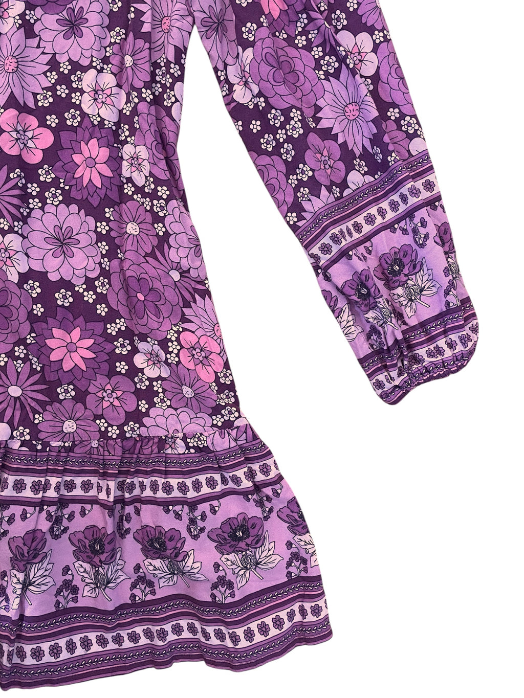 Boho Long Sleeve Mauve Dress with Retro Flower Print