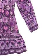 Boho Long Sleeve Mauve Dress with Retro Flower Print