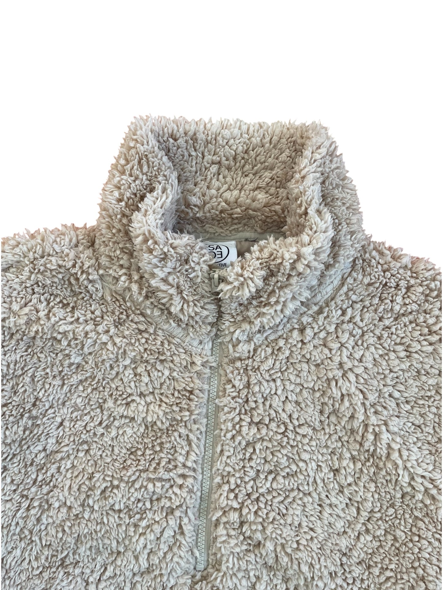 Beige Fluffy Teddy Jumper with High Zip Collar