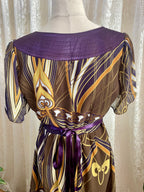 Art Nouveau 70s Style Abstract Print Chiffon Maxi Dress – Empire Waist Flutter Sleeve - Sz