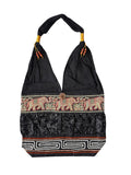 Hobo Style Sling Bag with Elephants and Embroidered Trim