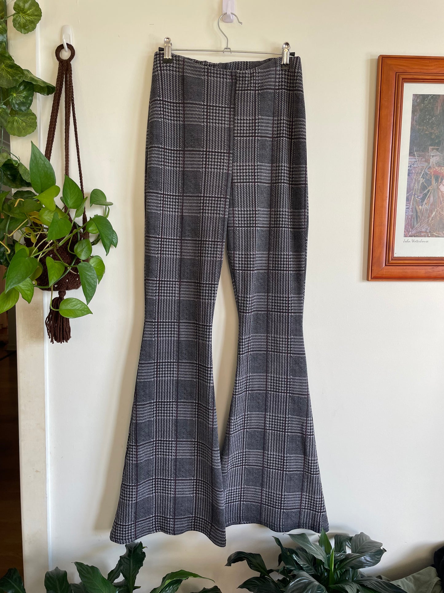 Plaid & Houndstooth Stretch Flare Pants