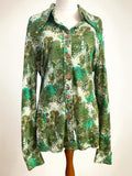 Vintage Sperla Green Psychedelic Paisley Shirt – 1970s Dagger Collar Blouse Sz 14