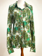 Vintage Sperla Green Psychedelic Paisley Shirt – 1970s Dagger Collar Blouse Sz 14