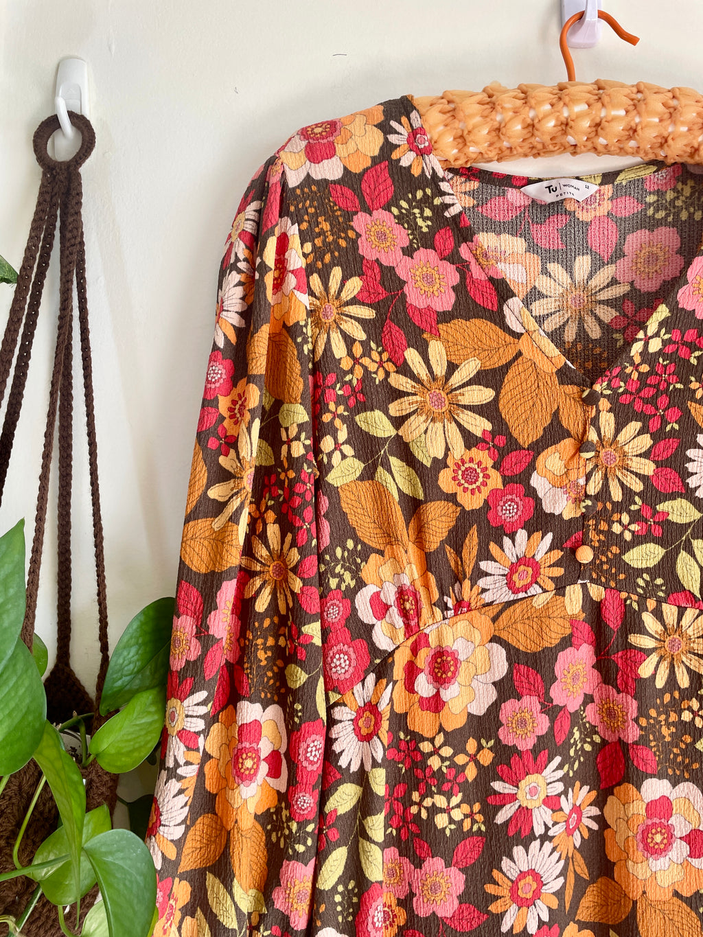 70s Style Retro Print Midi Dress