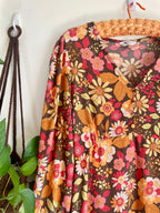 70s Style Retro Print Midi Dress