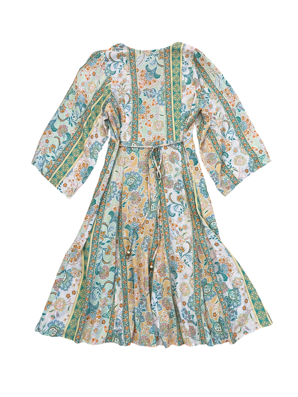 Pastel 3/4 sleeve Lightweight Patterned Dress with Button up Front