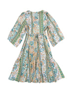 Pastel 3/4 sleeve Lightweight Patterned Dress with Button up Front