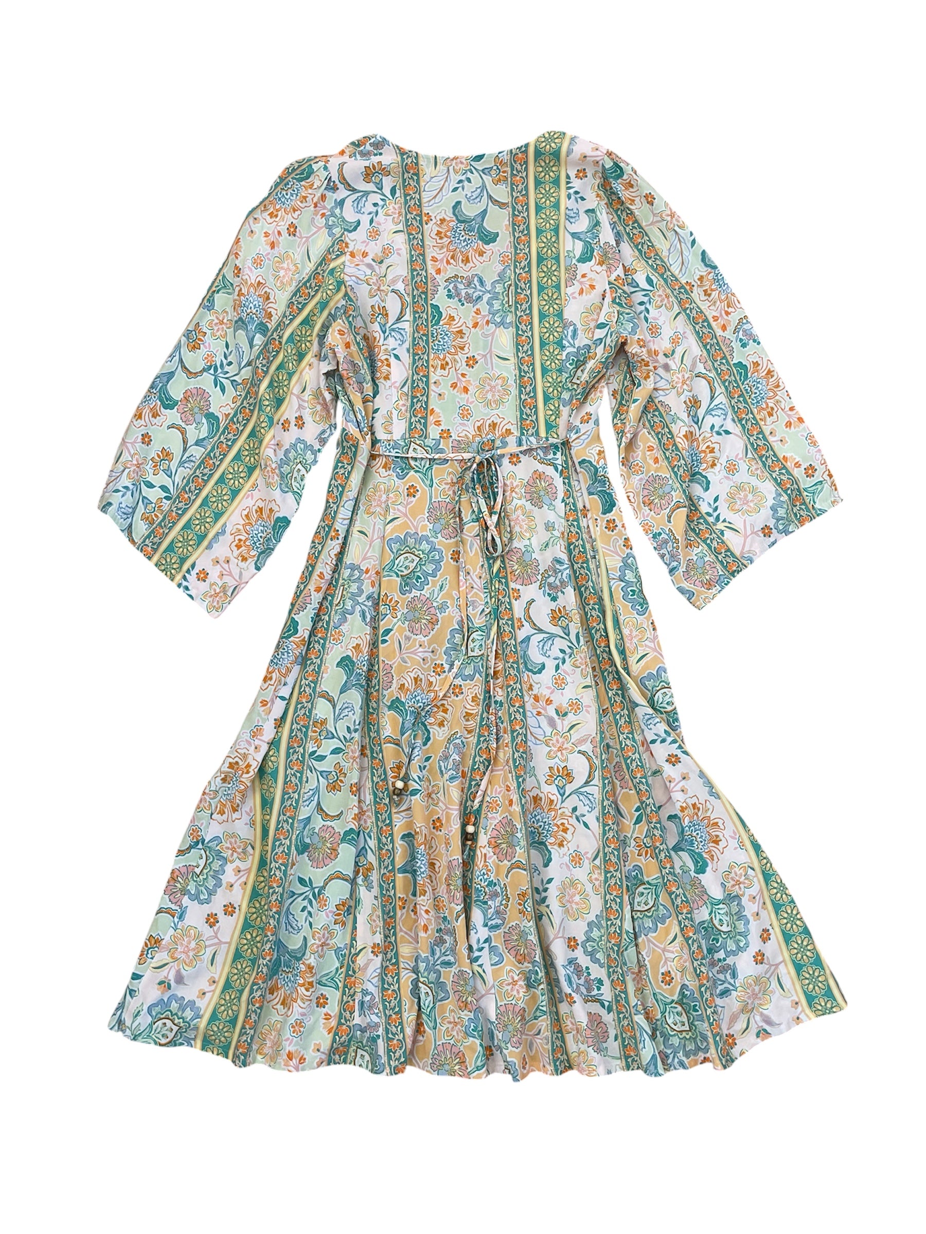 Pastel 3/4 sleeve Lightweight Patterned Dress with Button up Front
