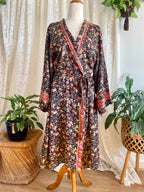Tree Of Life Floral Wrap Kimono Dress / Robe