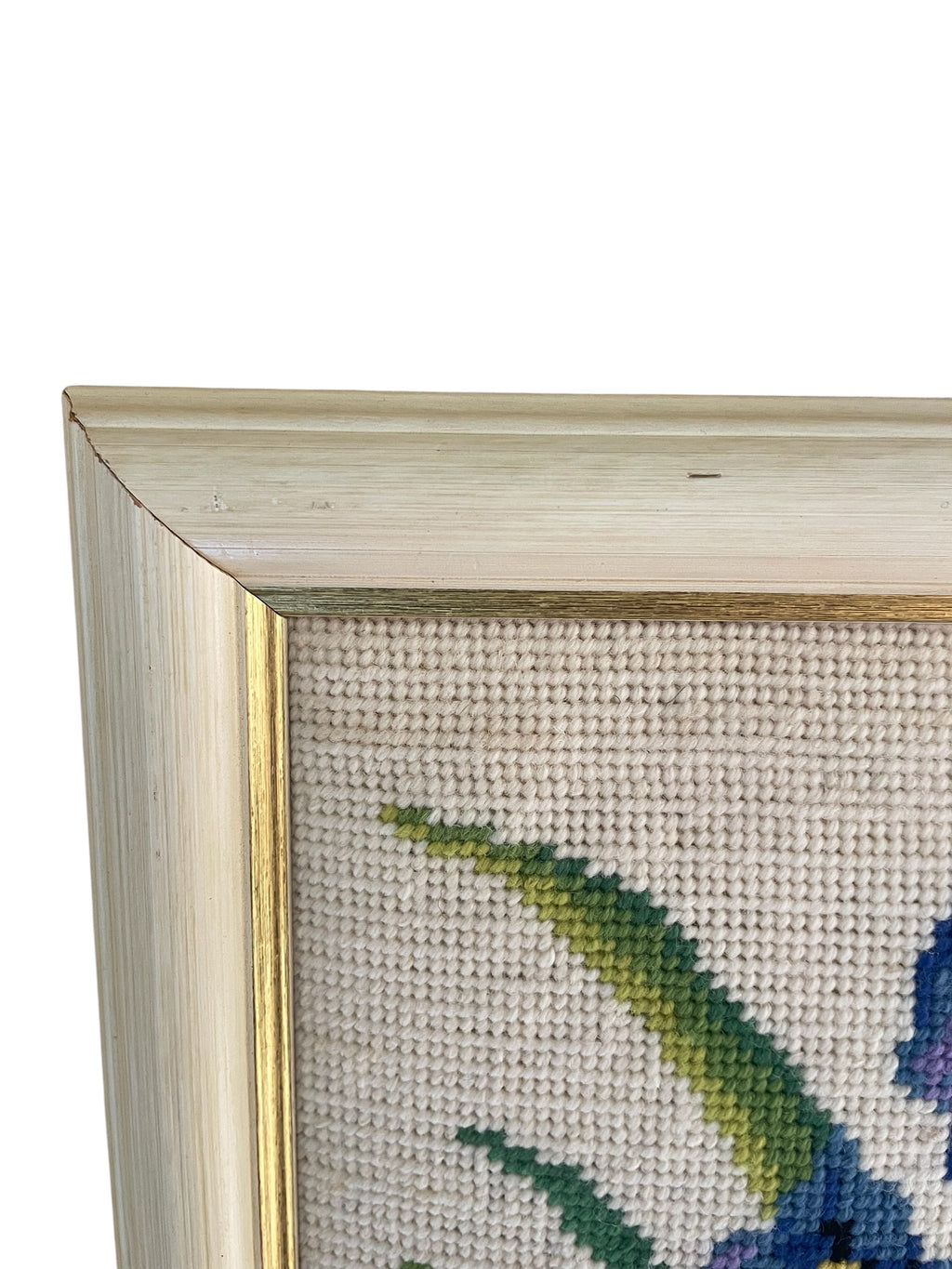 Vintage Iris and Pansy Cross Stitch Wall Art in Frame D’art