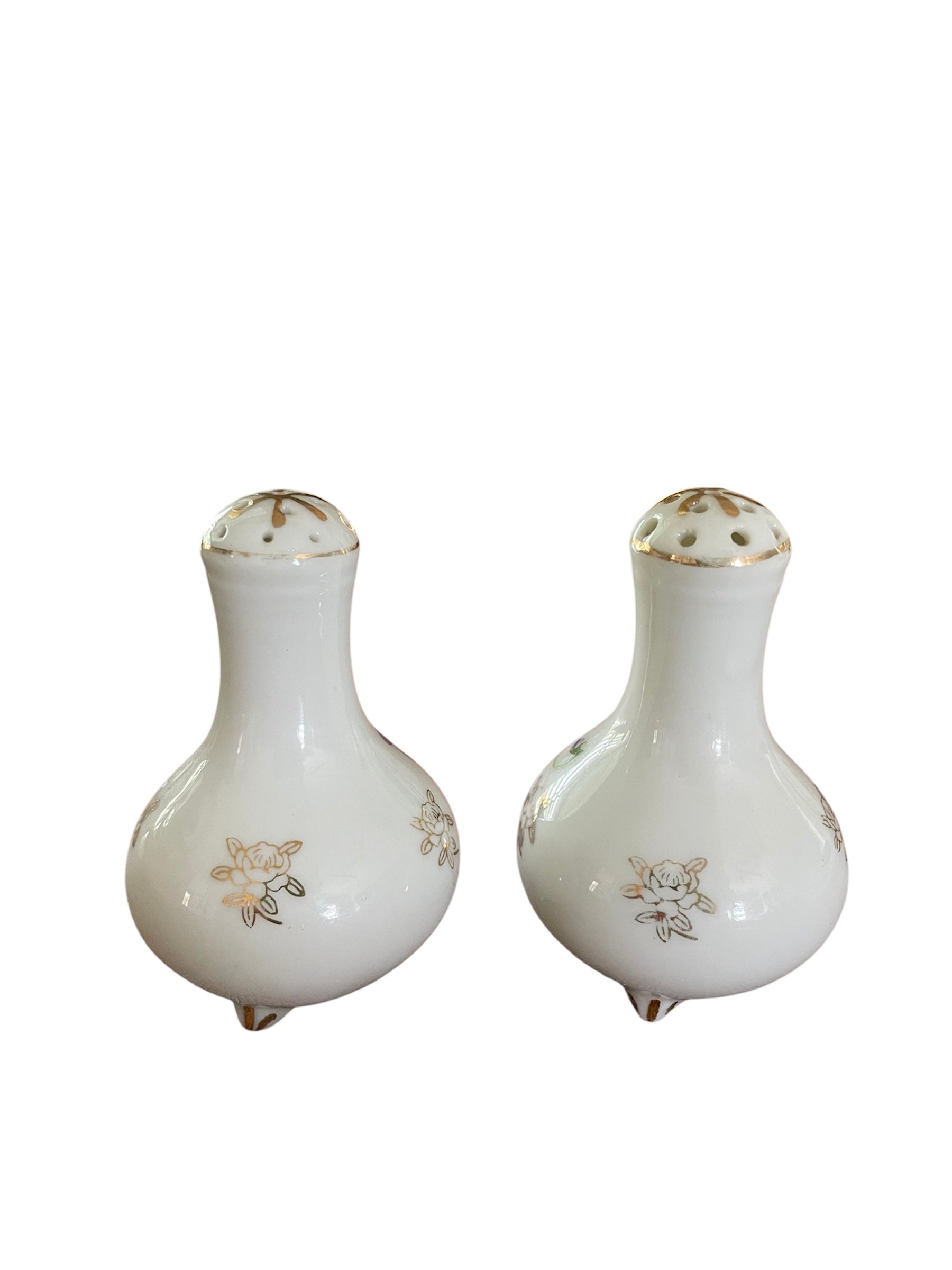 Vintage Porcelain Salt & Pepper Shakeds with violet flower motifs