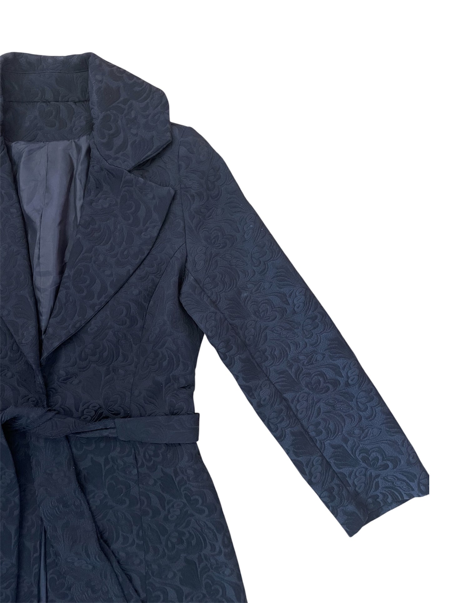 Black Jacquard Belted Coat