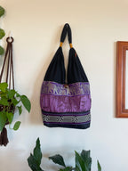 Hobo Style Sling Bag with Elephants and Embroidered Trim