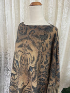 Tiger print poncho with fringe