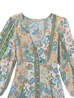 Pastel 3/4 sleeve Lightweight Patterned Dress with Button up Front