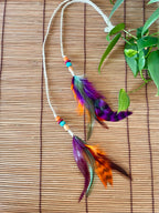 Feather & Hemp Hair Extension - Double Stranded Natural with Rainbow Feathers
