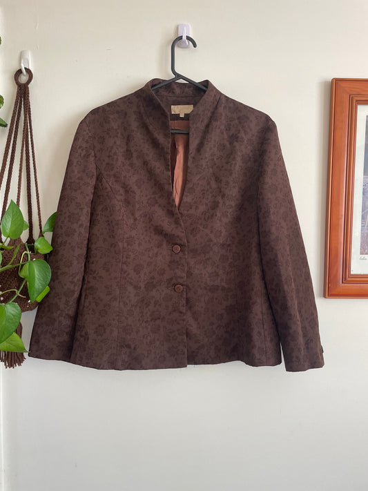 Vintage 90s Chocolate Brown Jacquard Blazer