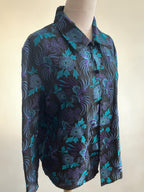 Vintage Chico's Design Silk Linen Embroidered Jacket - Teal Purple Asian Frog Closure Shirt